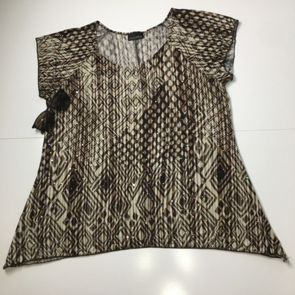 Short Sleeve Flowy Sparkly Stretchy Top Tunic Xl